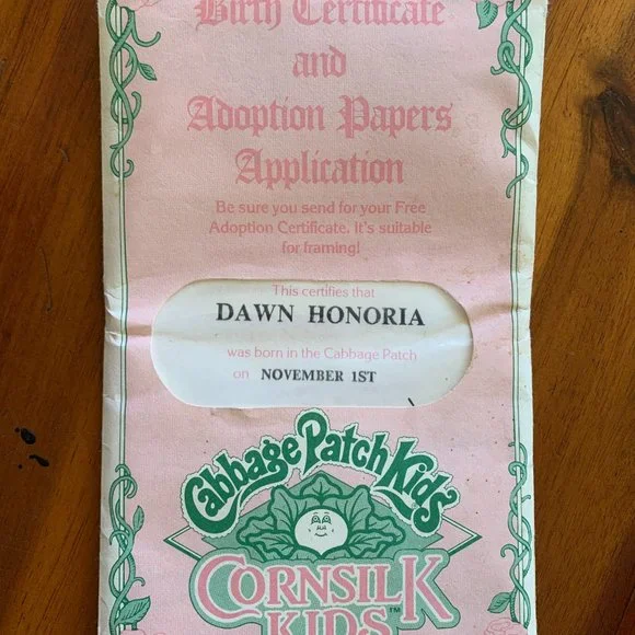 Vintage 1986 Cabbage Patch Cornsilk Kids doll with unopened birth certificate